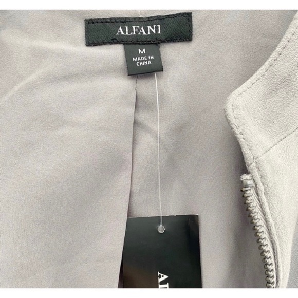 Alfani Women’s Modern Metal Gray Faux Suede Zip Up Jacket, Size Medium - Picture 13 of 13